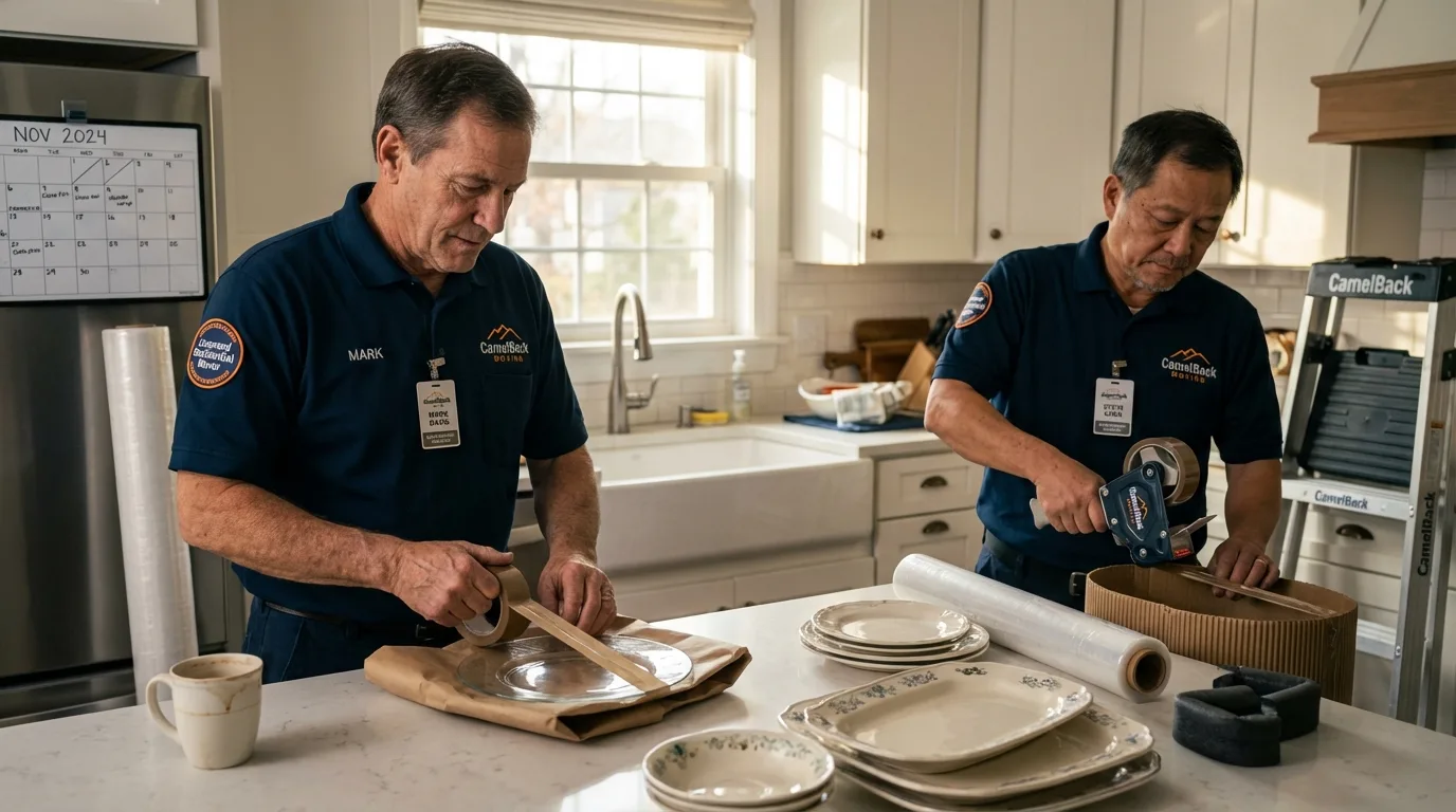 Professional crew packing kitchen dishware in Danbury, NH